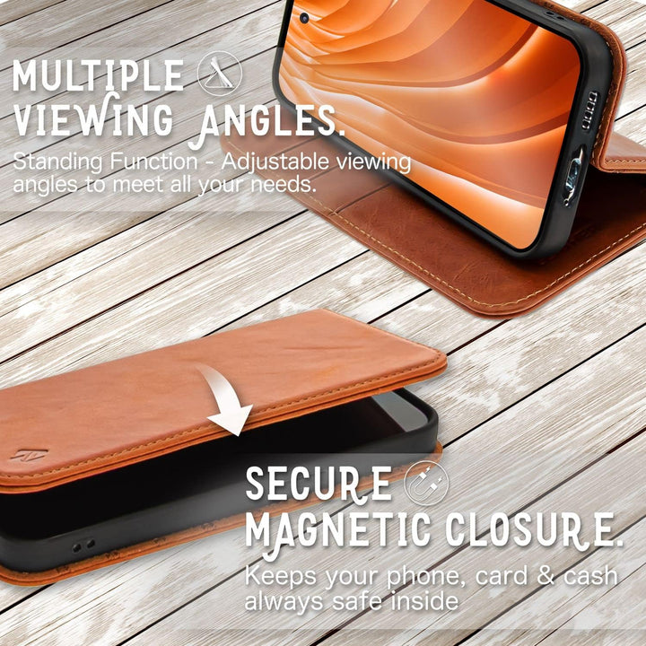 NALIA Echt-Leder Flip-Case kompatibel mit Samsung Galaxy S23 Plus Hülle, 360 Grad Bookcase, RFID-Sch
