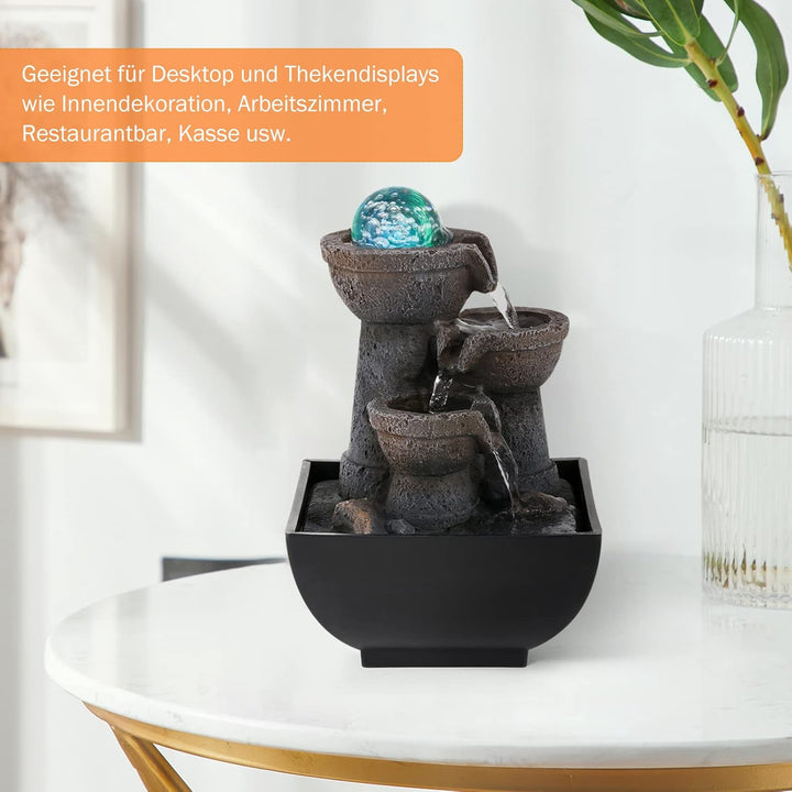 Dyna-Living Tischbrunnen mit Rollender Kugel, Tischplatte Zimmerbrunnen Wasserfall Brunnen für Indoo