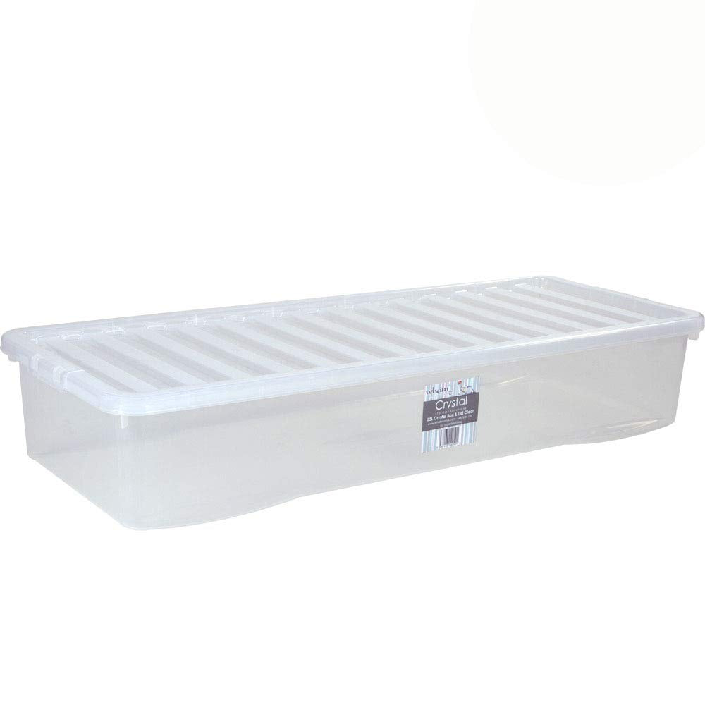 Unterbettbox mit Deckel transparent 55 Liter Stapelbar Aufbewahrungs Box Unterbett Kiste Multifunkti