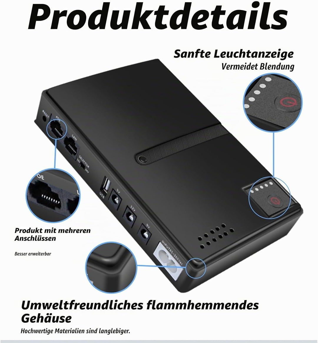 Mini UPS Unterbrechungsfreie Stromversorgung, USB 18 W Ausgang DC USV Batterie-Backup für Kamera-Rou