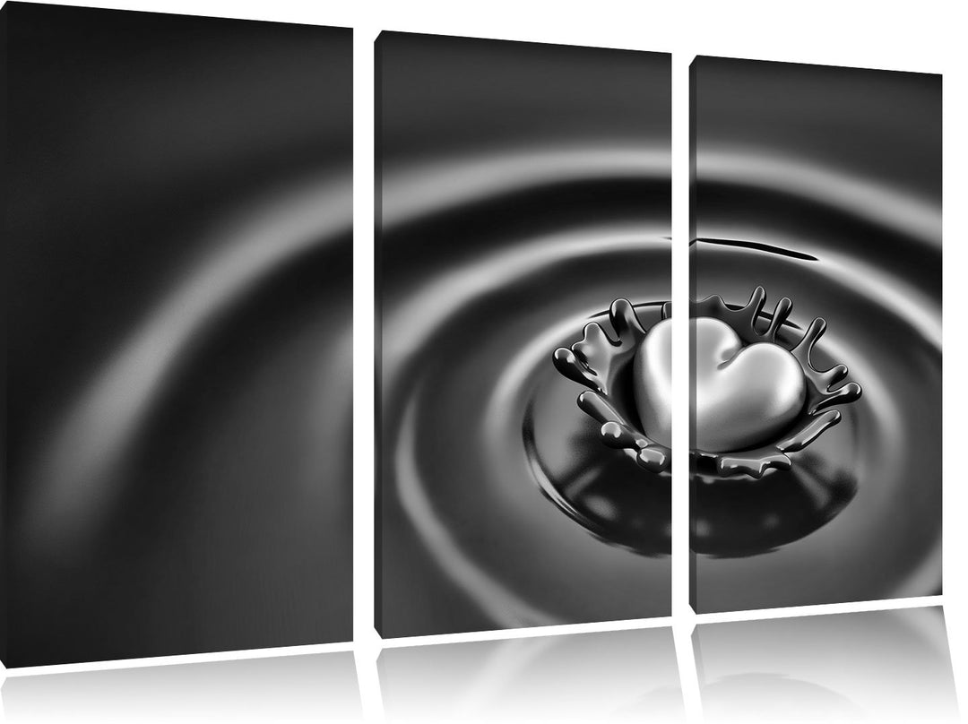 Pixxprint Monocrome, Goldherz in Schoko 3-Teiler Leinwandbild 120x80 Bild auf Leinwand