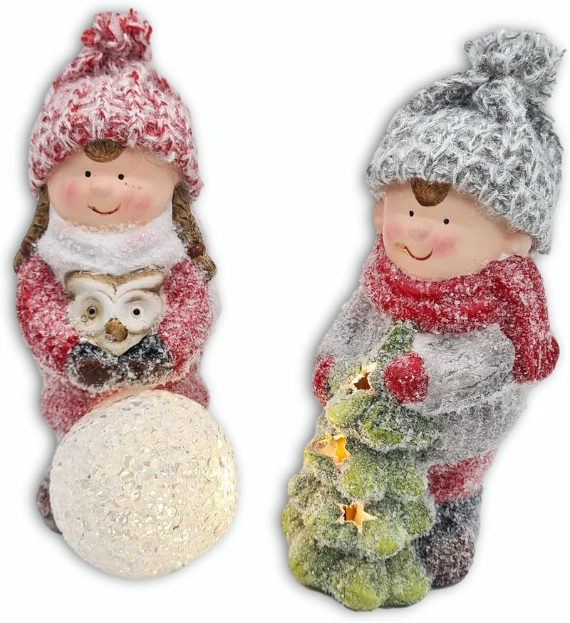 Wichtelstube-Kollektion Junge und Mädchen mit Schneekugel Dekofiguren als Set (2 Stück) mit LED Bele