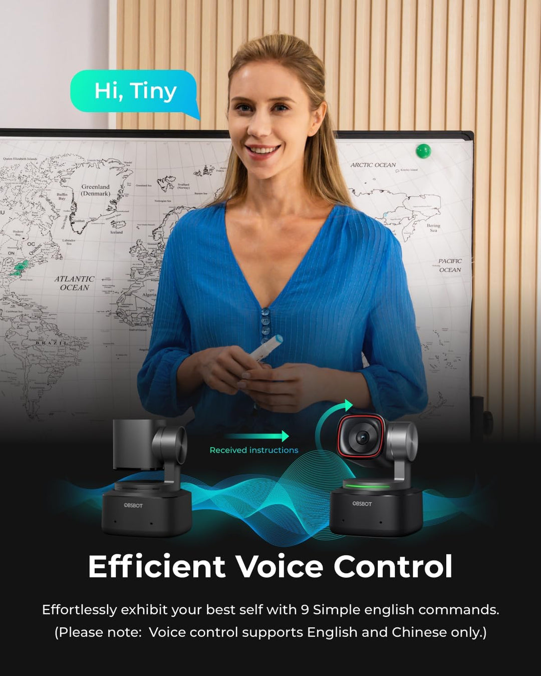 OBSBOT Tiny 2 - PTZ 4K Webcam & Fernbedienung,KI-Tracking, Sprachsteuerung, Gestensteuerung, Autofok