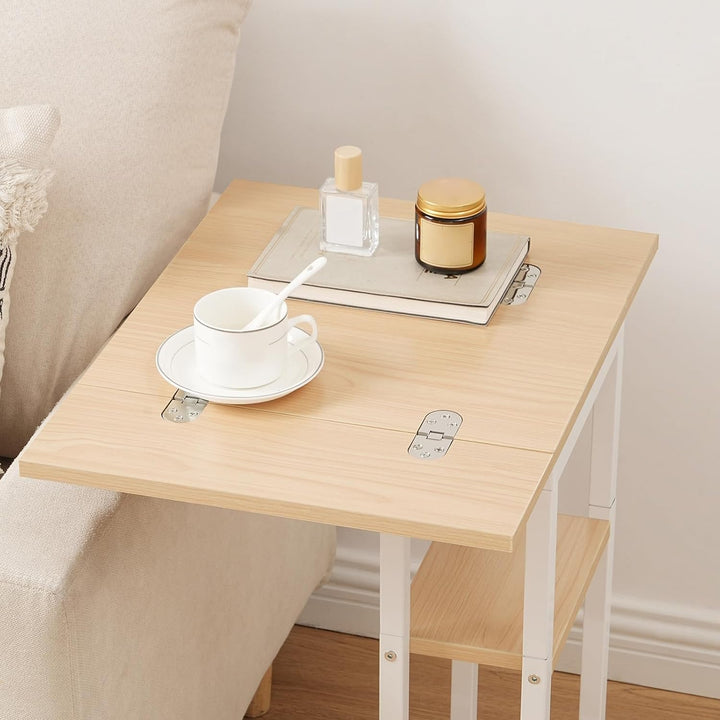 HOOBRO C-Form Beistelltisch, Klappbarer Sofatisch, Couchtisch, Kaffeetisch Snacktisch mit Lagerregal