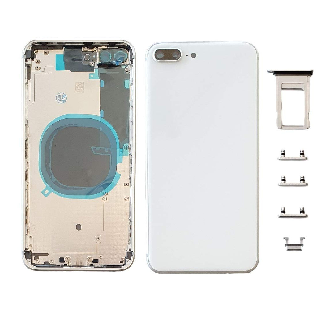 Smartex® Backcover aus Glas + Rahmen kompatibel mit iPhone 8 Plus | Rückseite Cover + Frame (Silber)