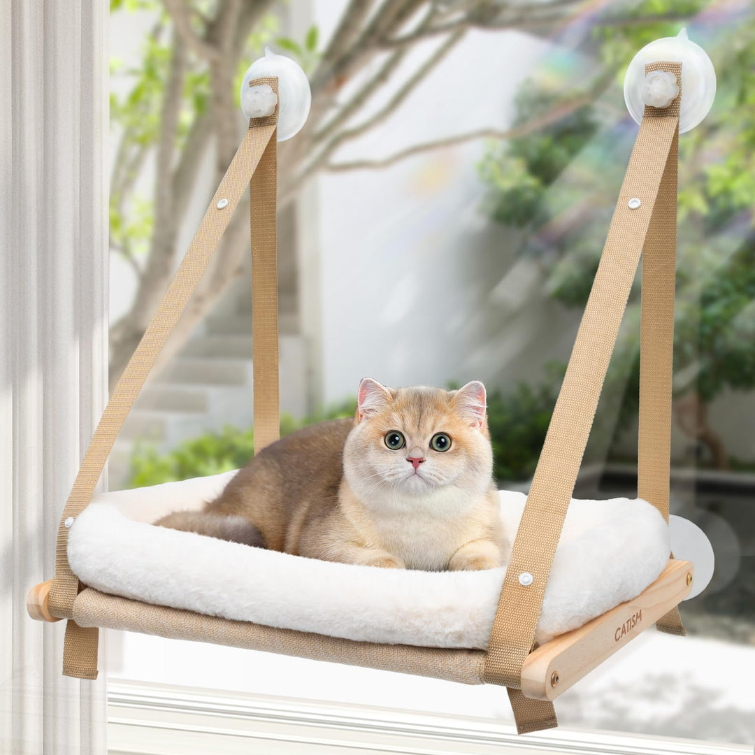 CATISM Faltbare Katzen Fensterliege mit Kissen bis 20 kg, Katzenhängematte Fenstersitz, Katzenfenste