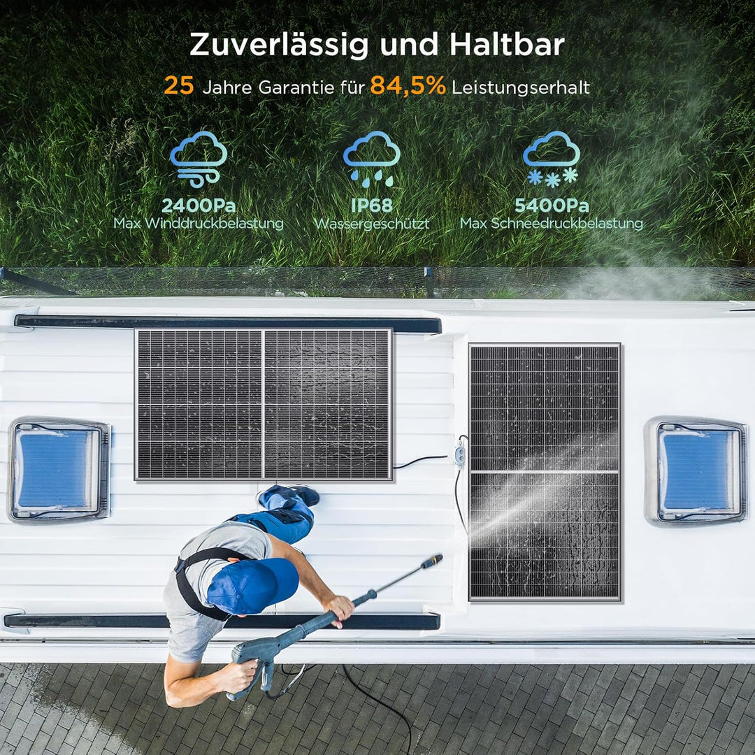 200W Bifaziale Solarpanel, Callsun N-Typ 16BB Monokristalline Solarmodule, Geeignet für 12V-Batterie