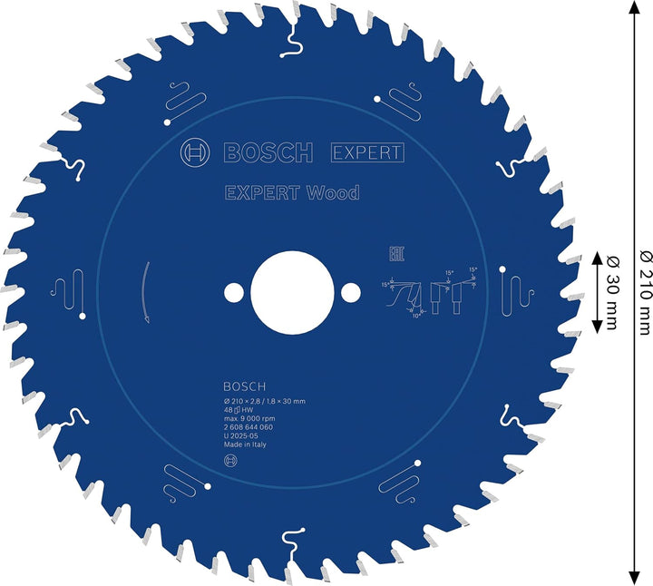Bosch Professional 1x Kreissägeblatt Expert for Wood (für Holz, Sägeblatt Ø 210 x 30 x 2,8 mm, Zähne