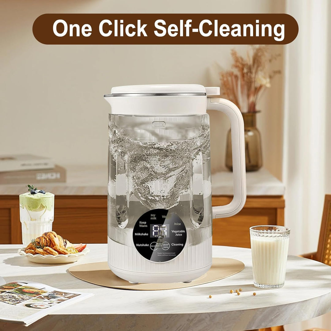 Nussmilchmaschine, 1200ml Pflanzenmilchbereiter mit 48 Klingen, LED Anzeige, 8 Stunden Warmhaltefunk