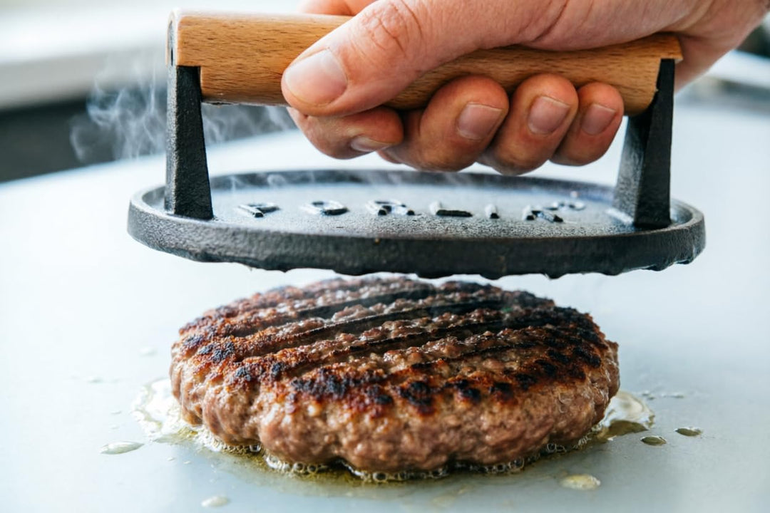 porlik Burgerpresse Gusseisen,Gro?er Burger Smasher (17.7cm) mit hitzeabweisendem Griff,Burger Press