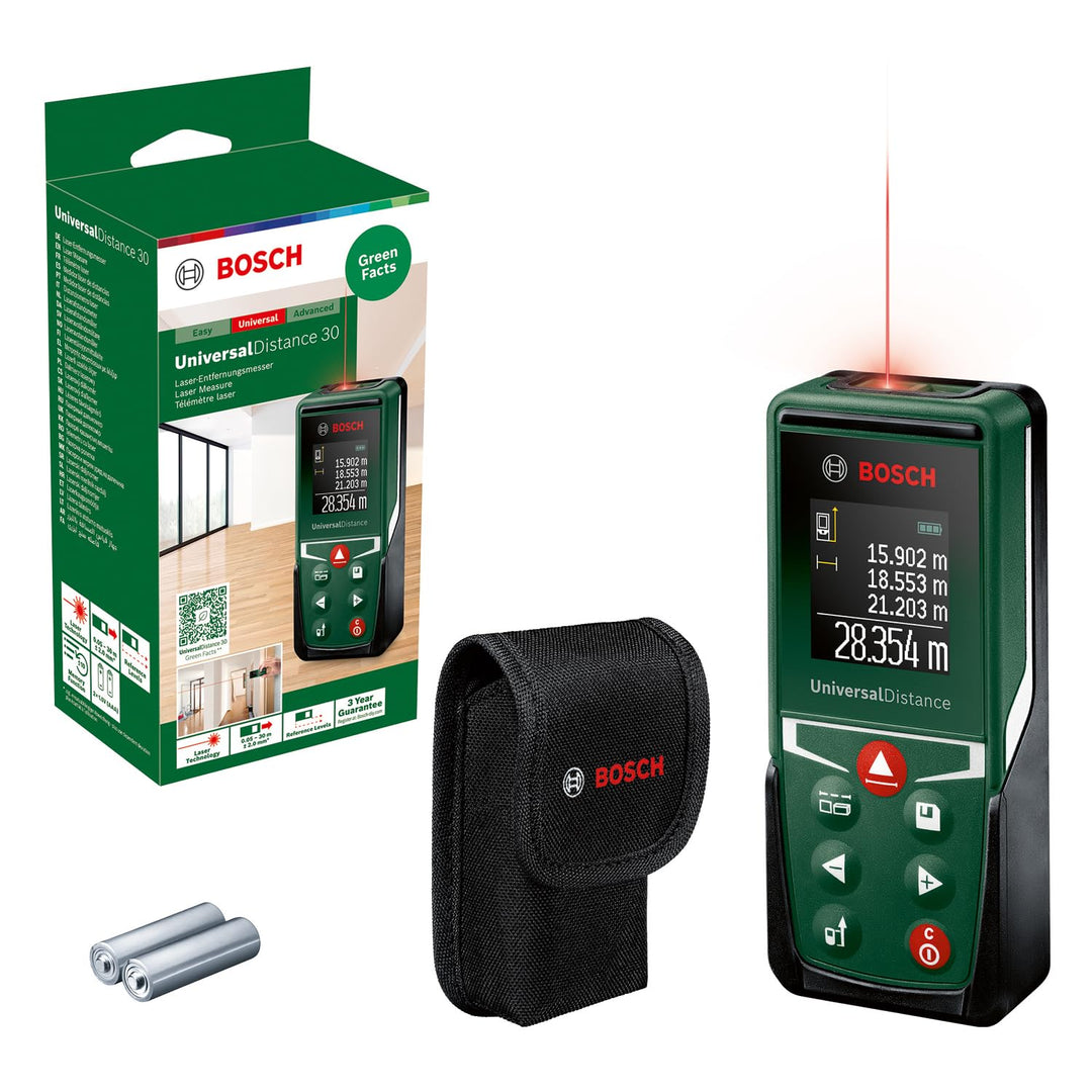 Bosch Laserentfernungsmesser UniversalDistance 30 (Distanz bis 30m präzise messen, Messfunktionen, S