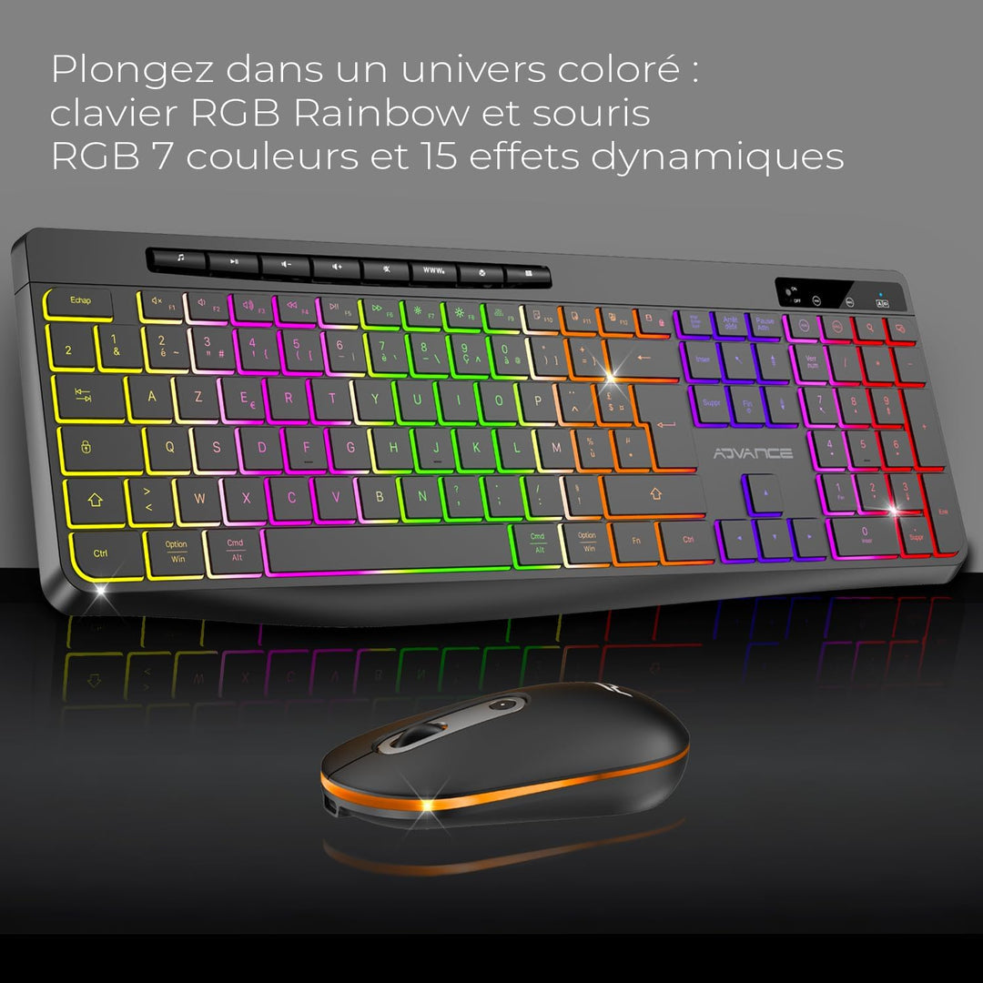 A: Beleuchtetes kabelloses Tastatur- und Maus-Set, 2,4 GHz, wiederaufladbar, RGB-Hintergrundbeleucht