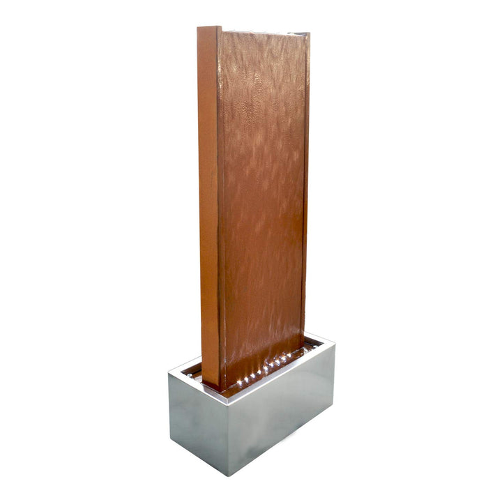 KÖHKO® Wasserwand ca. 97 cm Kombination aus Corten- und Edelstahl Wasserspiel mit LED-Beleuchtung Br