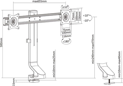 Maclean MC-854 2-Fach Monitorhalterung Tischhalterung mit Computertisch Halterung 17 bis 27" VESA 75