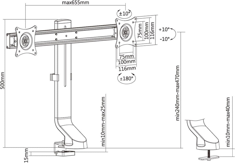 Maclean MC-854 2-Fach Monitorhalterung Tischhalterung mit Computertisch Halterung 17 bis 27" VESA 75