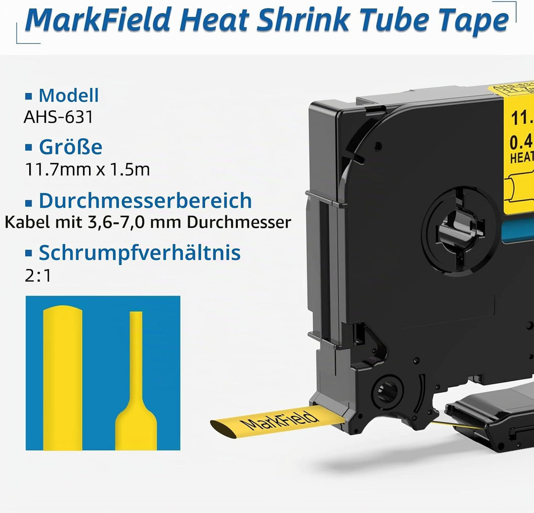 3x MarField HSe-631 11.7 Schrumpfschlauch Schriftband Kompatibel mit Brother P-touch HS HSe631 Heat