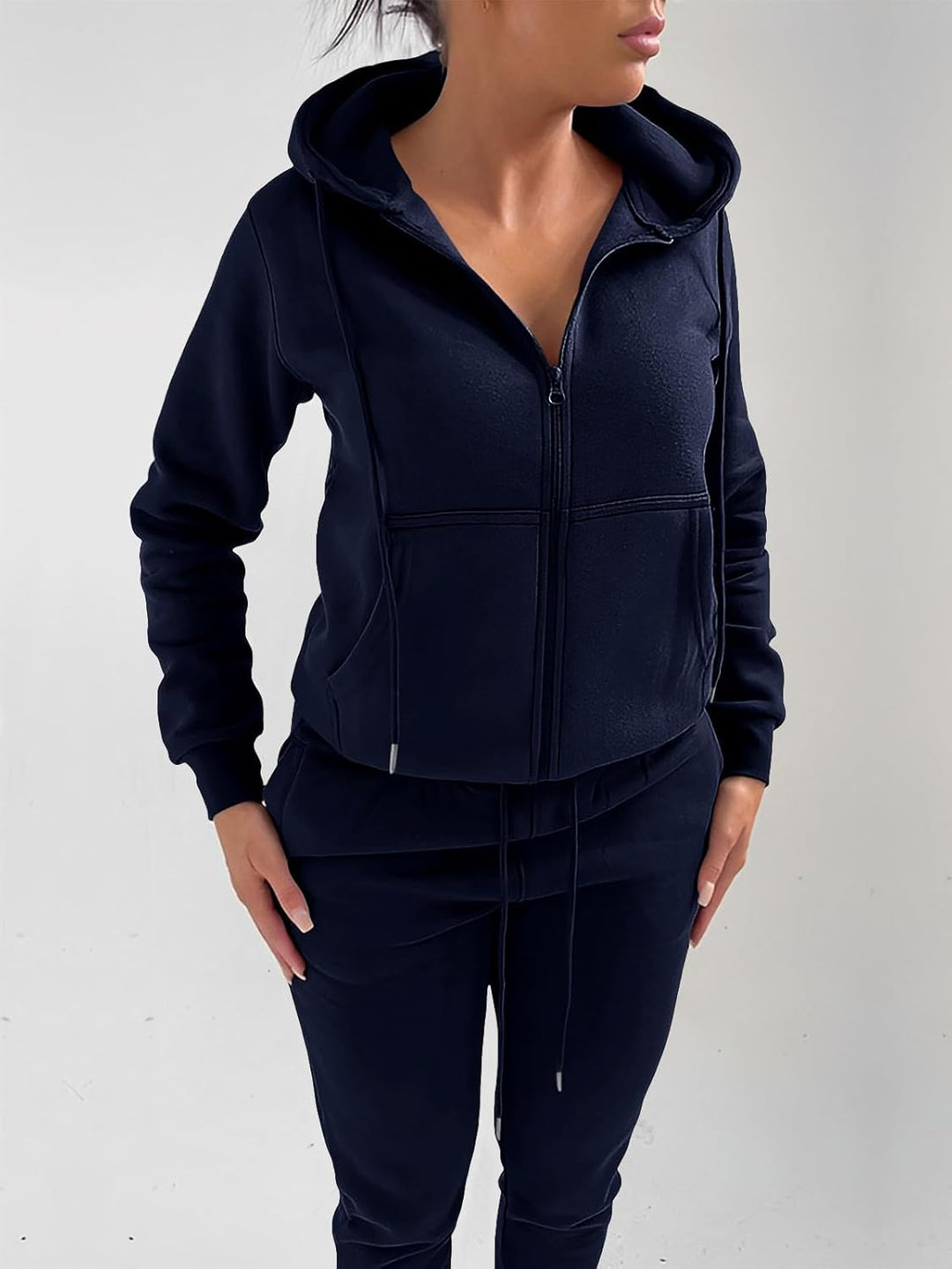 REORIA Damen Trainingsanzüge Warm Baumwolle Hausanzug Dicker Jogginganzug Set Langarmes Activewear W