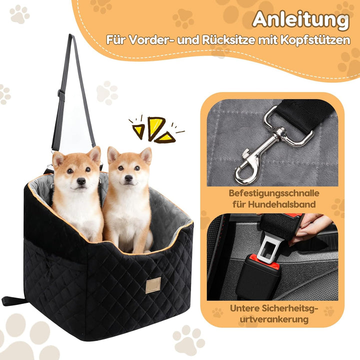 Hunde Autositz - Abnehmbarer Waschbarer Hundesitz mit Rutschfester Basis & Seitentaschen für Auto Re