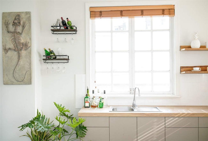 Mkono Wandmontierte Weinregale 2er Set Holz Rustikale Weinflasche Glas Schwimmregale mit Stemware Au