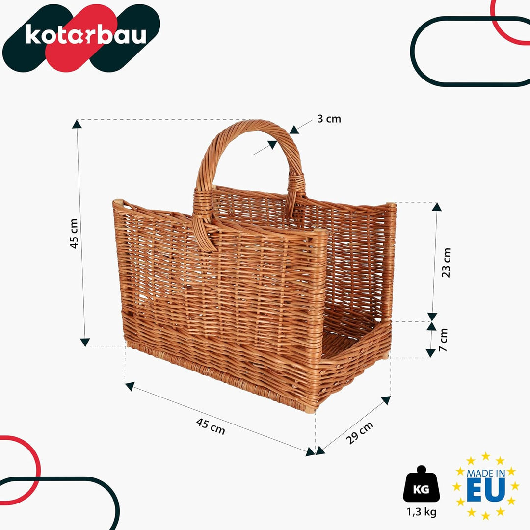 KOTARBAU® Weidenkorb für Brennholz - 45 x 29 x 45 cm - Holzkorb für Kaminholz - Erntekorb - Kaminhol