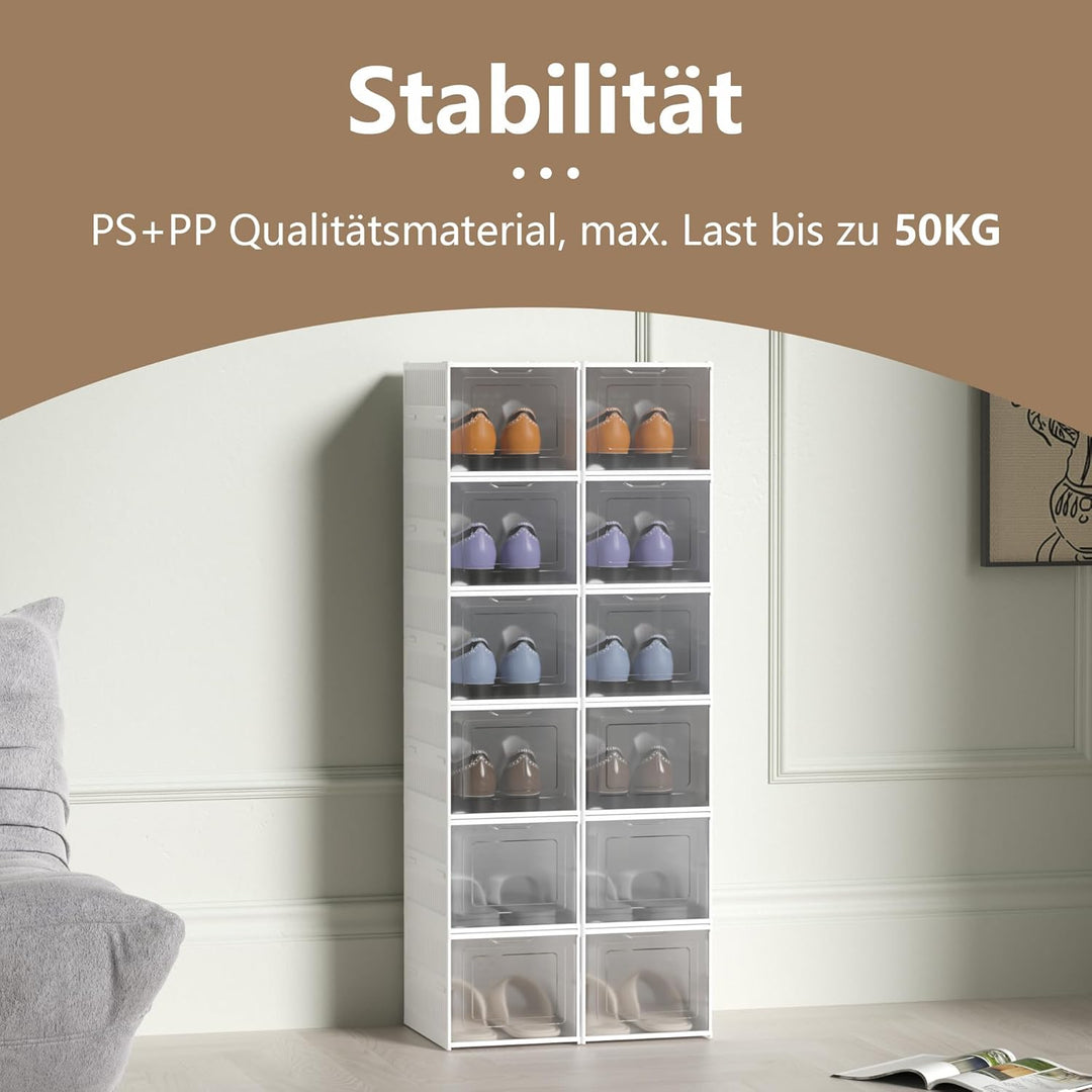 Schuhboxen Stapelbar Installationsfrei - Schuhbox aus Kunststoff mit transparenter Türen Schuhaufbew