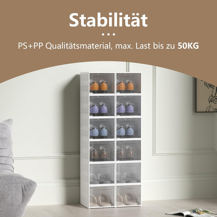 Schuhboxen Stapelbar Installationsfrei - Schuhbox aus Kunststoff mit transparenter Türen Schuhaufbew