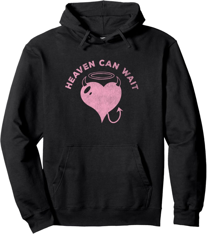 Heaven Can Wait Devil Horned Heart With Halo Pullover Hoodie