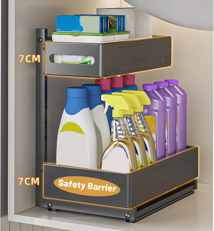 Küchenschrank Organizer 2 Etagen Spülschrank Organizer mit 4 Haken für Kitchen Bad Unter Waschbecken
