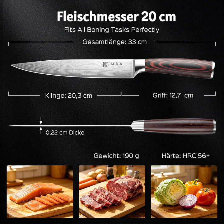 PAUDIN Fleischmesser Kochmesser, Klingenlänge 20 cm Küchenmesser Messer Chefmesser Allzweckmesser, U