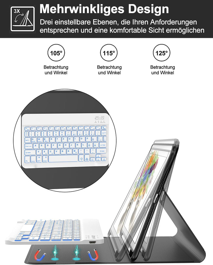 IVEOPPE iPad 10.2 Hülle mit Tastatur,iPad 9. Generation Hülle mit Tastatur, iPad Pro 10.5 Zoll Tasta