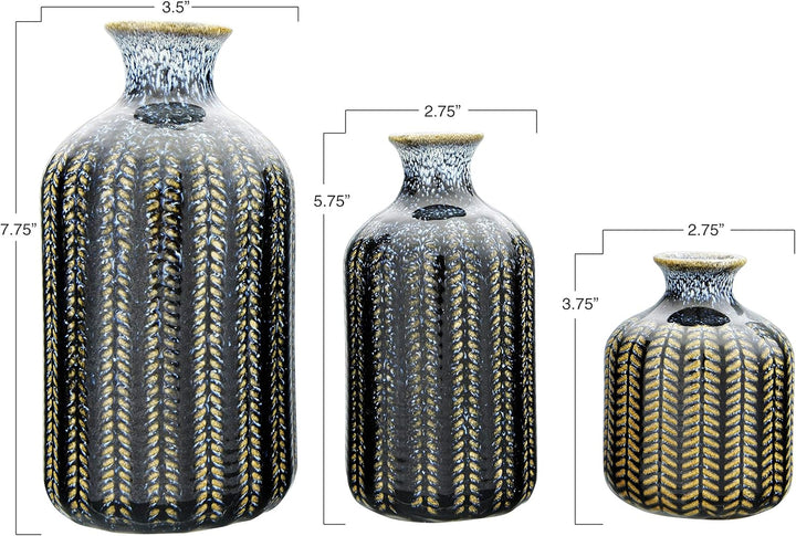 Creative Co-op Vase mit Prägung aus Steingut, reaktiv, glasiert, 3 Grössen, Blau