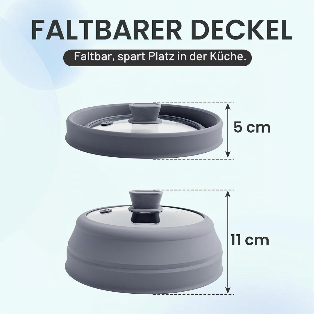 Mikrowellen-Spritzer-Abdeckung, Glas, Mikrowellen-Abdeckung für Lebensmittel, faltbarer Tellerdeckel