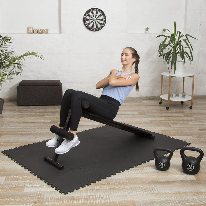 Relaxdays Bodenschutzmatte Fitnessgeräte 30x30cm, 24er Set, 2,1m², stossdämpfende Schutz Unterlagen,