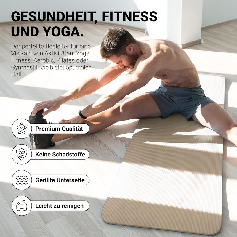 Gymnastikmatte | Yogamatte Premium rutschfest inkl. Tragegurt + Übungsposter + Workout App I Hautfre