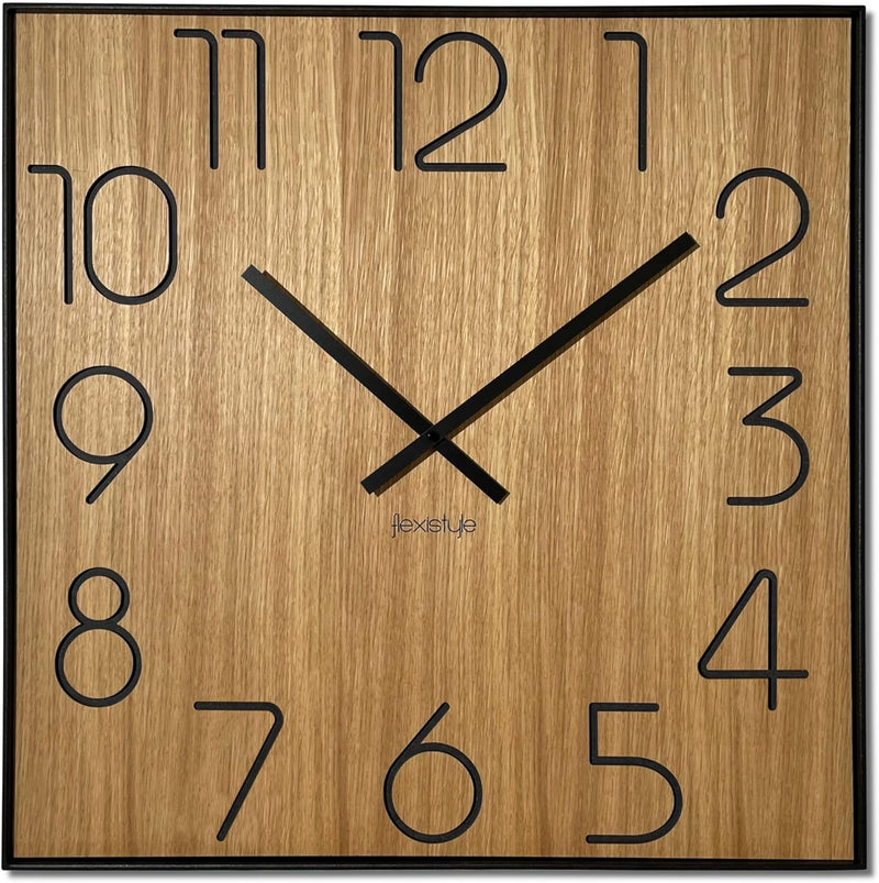 FLEXISTYLE Holzwanduhr Wood Square Holz Eiche 60cm Durchmesser holzoptik ohne tickgeräusche