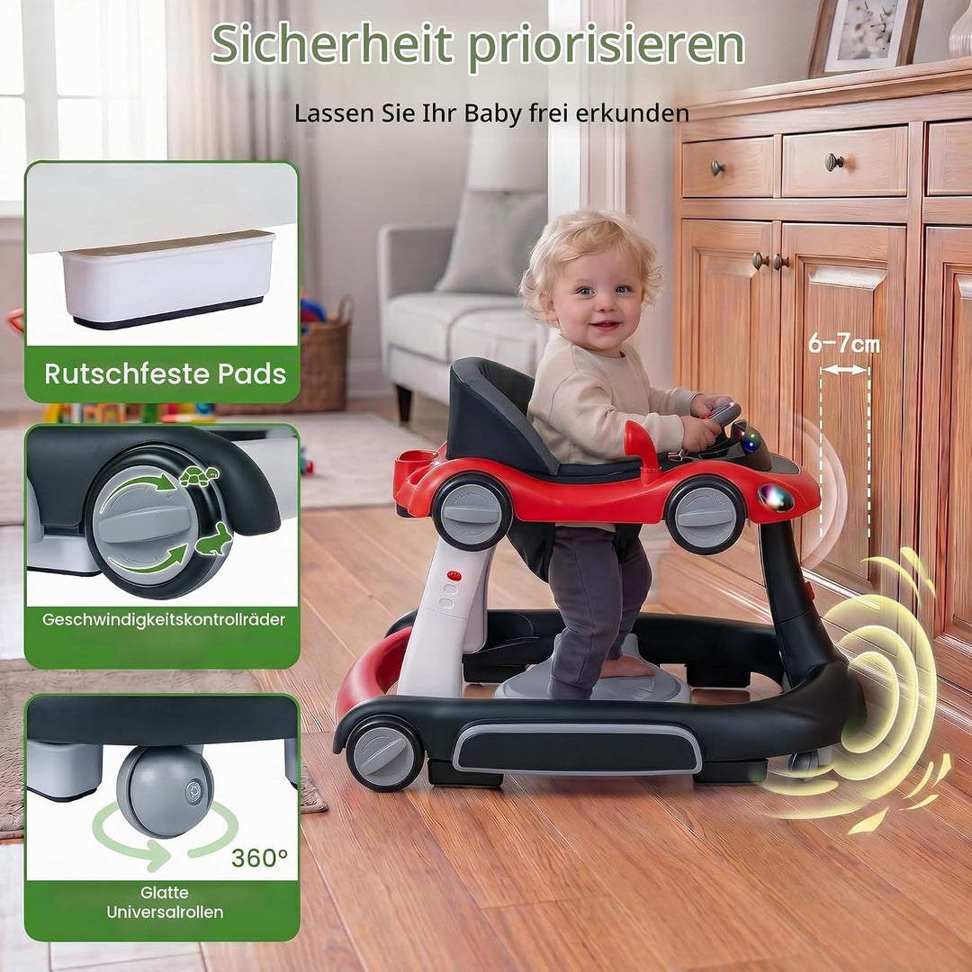 LIFEZEAL Lauflernwagen mit Sonnenschirm, 6-in-1 Lauflernhilfe Gehhilfe Baby mit Licht, Musik, Spiele