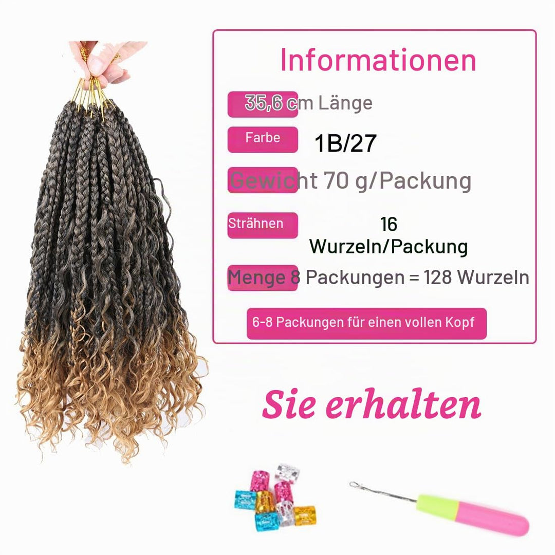 Crochet Box Braids Curly Hair Extensions 14Zoll Goddess Bohemian Hippie Synthetic Curly Ends (1B/27)