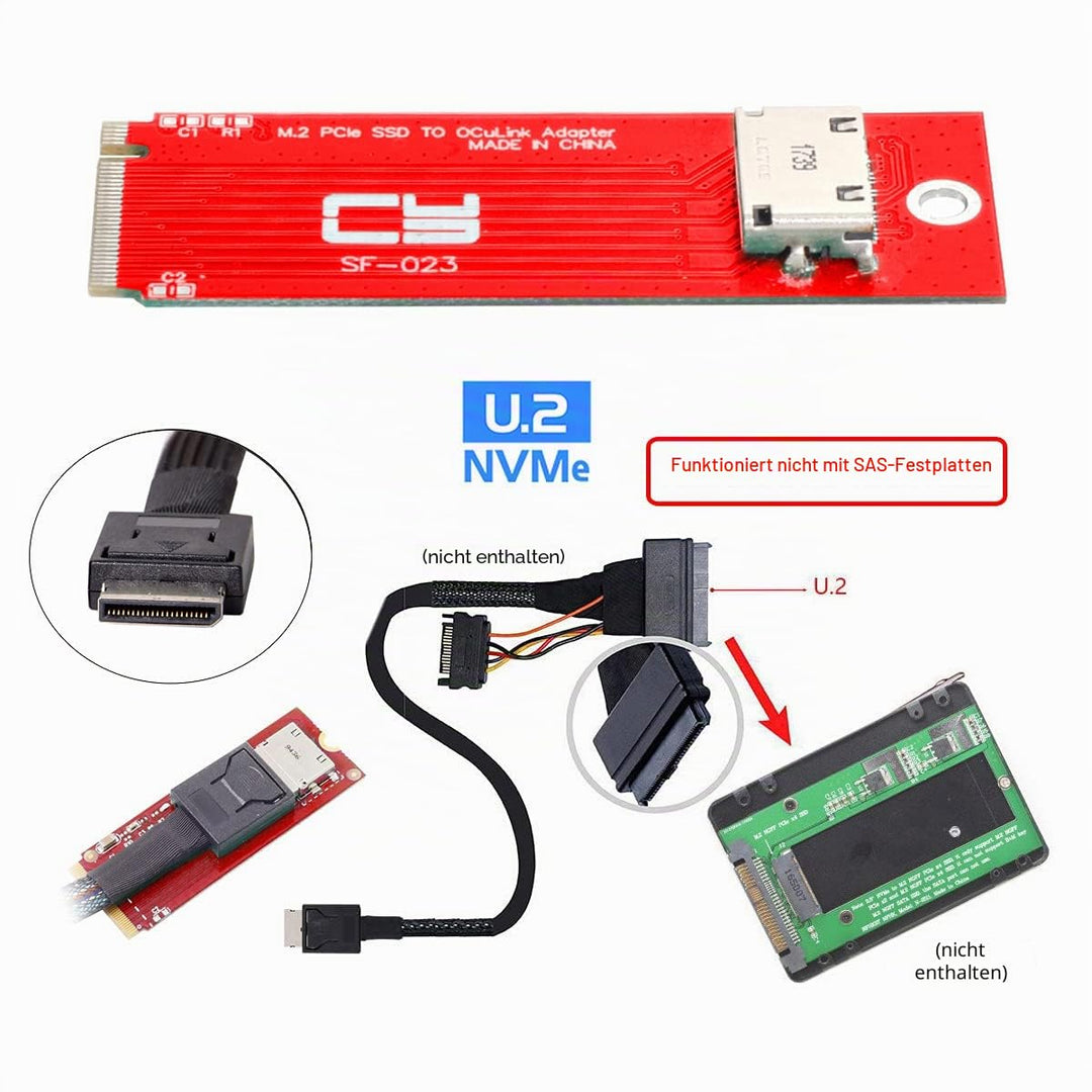 CY Adapter PCI-E 4.0 M.2 M-Key auf Oculink SFF-8612 SFF-8611 Host Adapter für PCIe Nvme SSD 2260 Bla