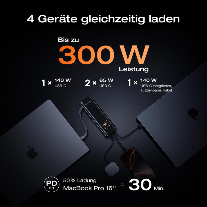 EcoFlow Powerbank 27650mAh 300W Max. Ausgang mit 140W Kabel, 140W Laptop Power Bank 4 USB C Tragbare