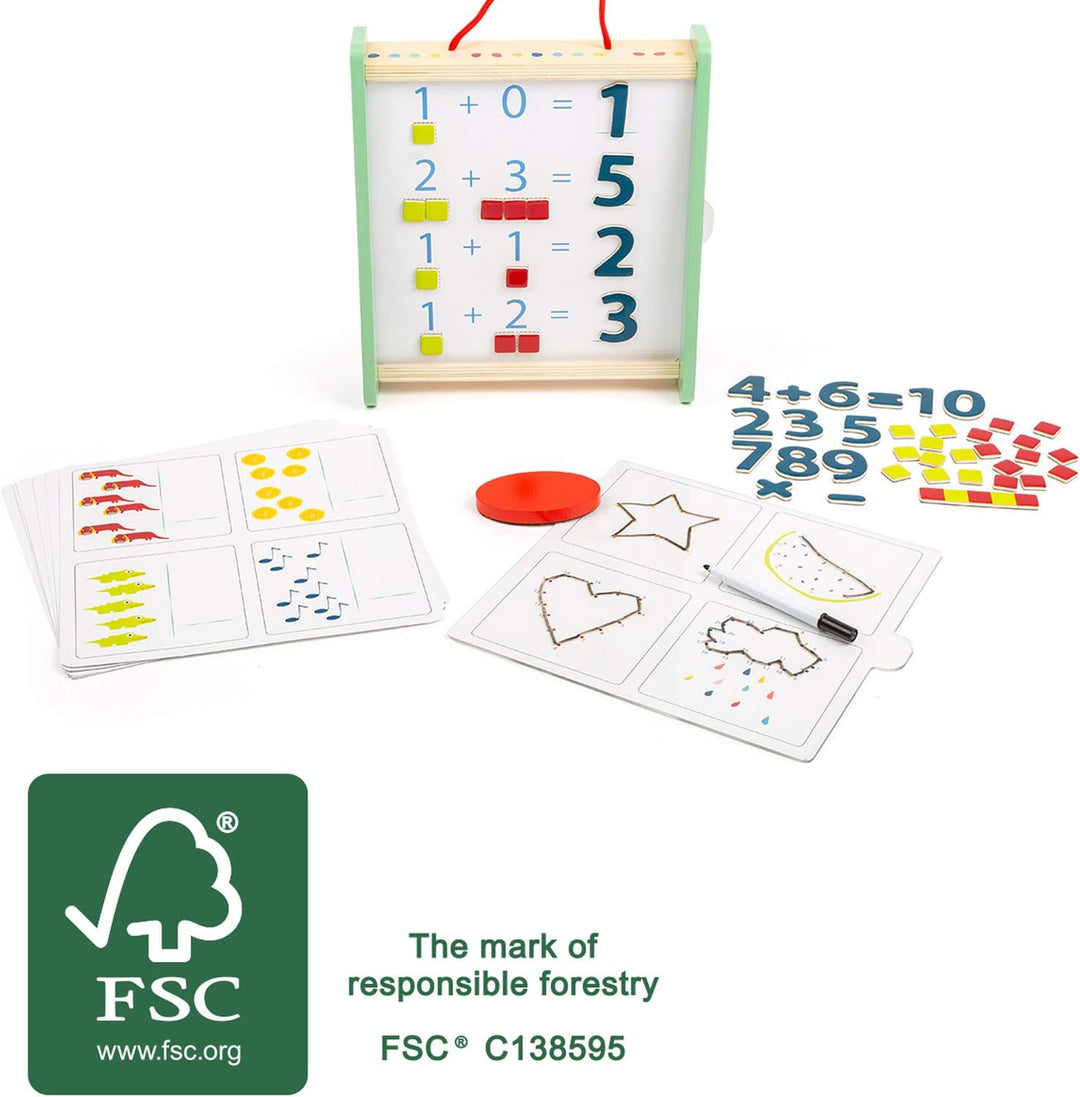 small foot 11461 Lernbox Educate aus Holz, FSC100%-Zertifiziert, Mathe Lernen,Aufbewahrungsbox mit R