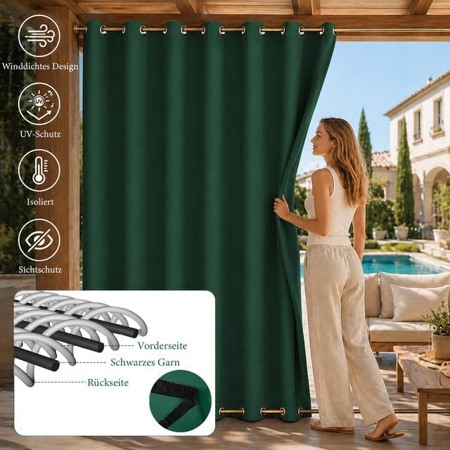 Rosnek Outdoor Vorhang Wetterfest Winddicht, Extra Breit Blickdicht Vorhänge mit Ösen Oben &amp; Unten,