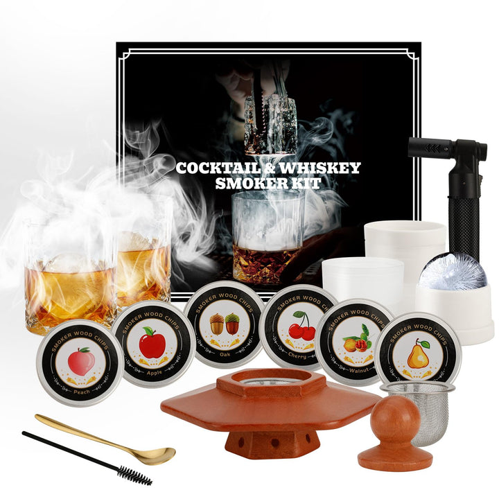 Cocktail-Räucher-Kit mit Fackel, Whisky-Räucher-Set mit 8 Geschmacksrichtungen Räucherholzchips, Alt