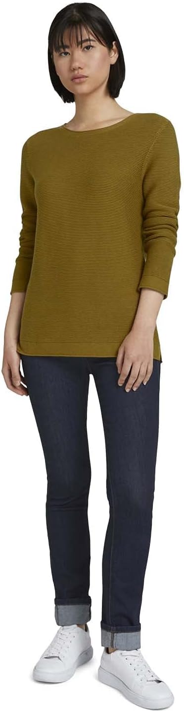 Tom Tailor Damen 1016350 Basic Strickpullover aus Bio-Baumwolle (1er Pack) M 11218 - Khaki Olive, M