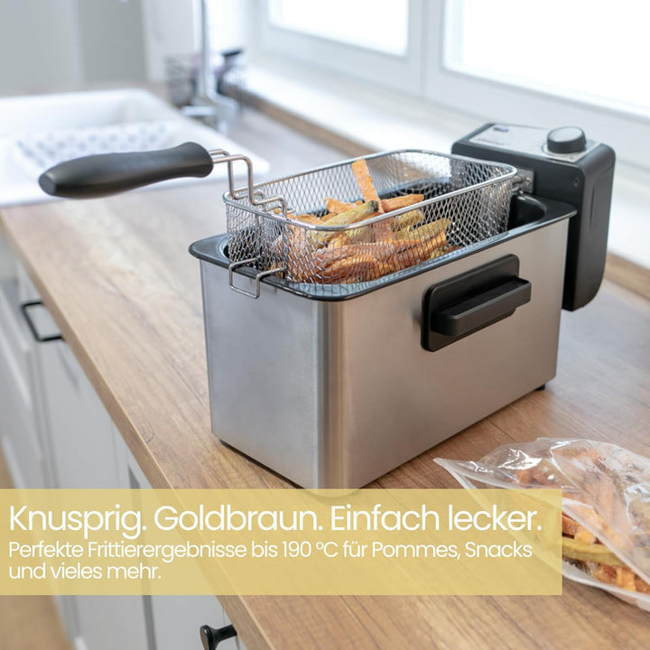 Steba DF 180 Edelstahl Fritteuse, Profi-Heizsystem, 3 L Metallic