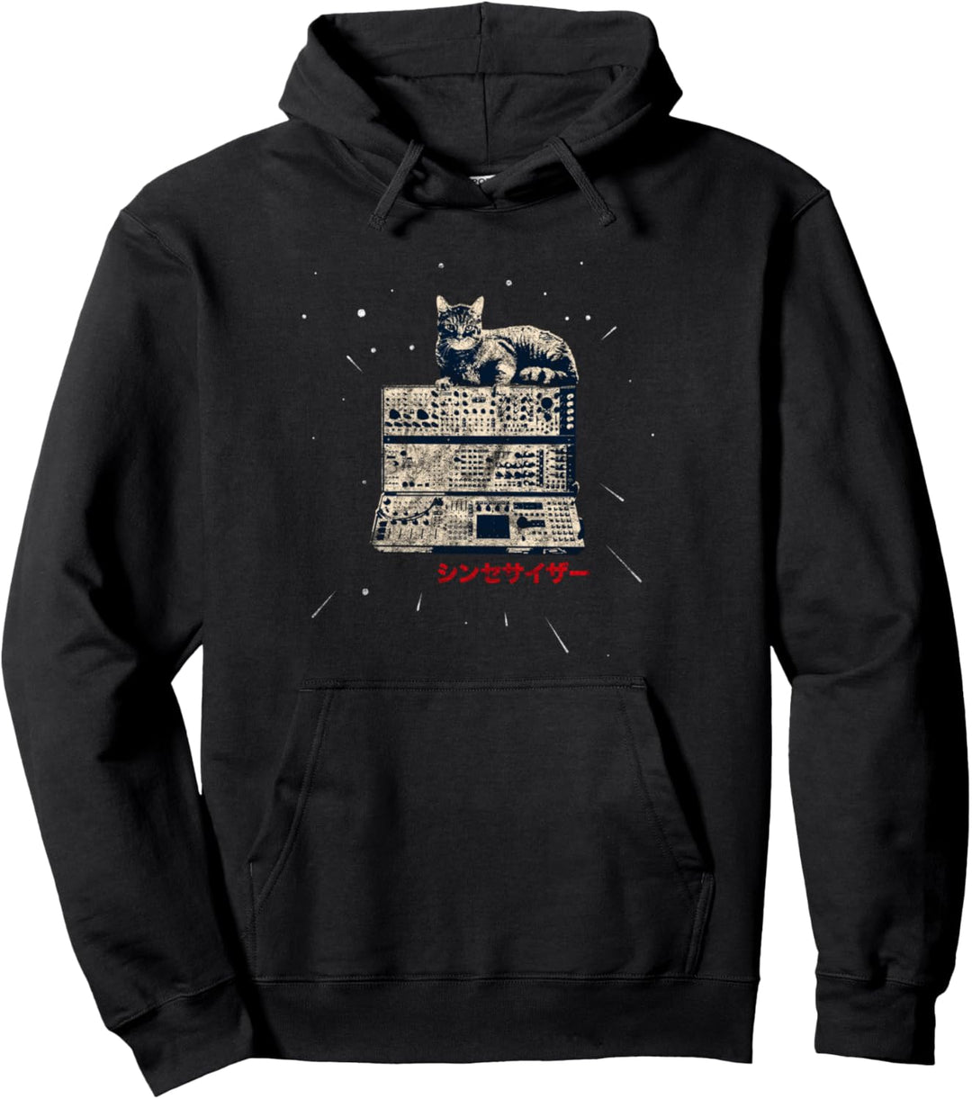 Synth & Cat Analog Studio Gear Techno Producer ADSR Nerd Pullover Hoodie