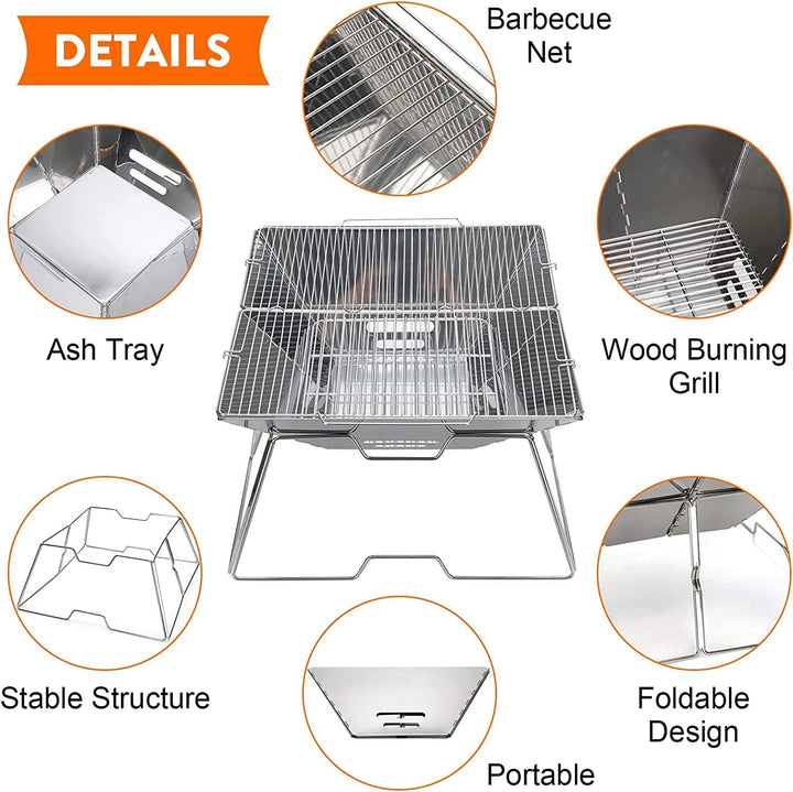 KAHEIGN Camping Holzofen Tragbar Edelstahl Camping-Grill, Faltbar BBQ Feuerstelle Grill für Camping