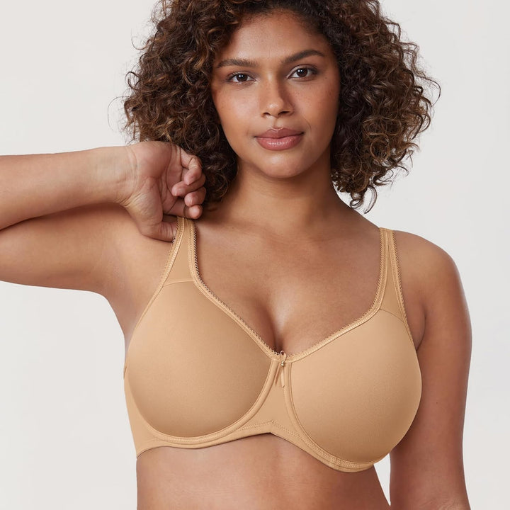 DELIMIRA Damen mit Bügel Nahtlose Vollschalen T-Shirt BH Gepolstert Grosse Grössen 70C Natürlich, 70