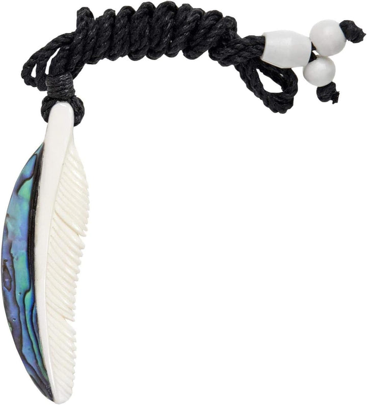 81stgeneration Unisex Geschnitzter Knochen Paua Abalone HEI Heru Anahera Feder Anhänger Halskette