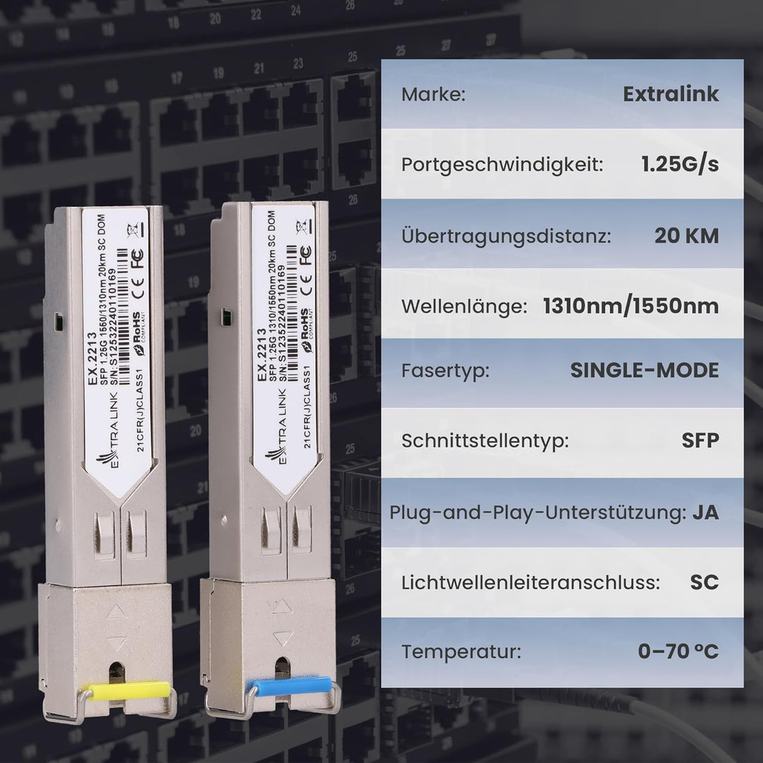 Extralink WDM SFP Modul Singlemode 1.25G SC 1310/1550nm bis 20km – Kompatibel mit Ubiquiti UniFi Net