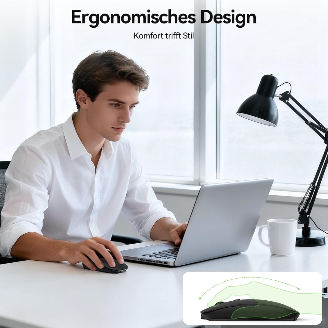 TECKNET Bluetooth Maus, Kabellose Maus mit 4800/3200/2400/1600/1200/800 einstellbare DPI, 2.4G USB F